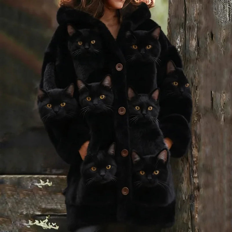 Cardigan en laine à imprimé de nombreux chats