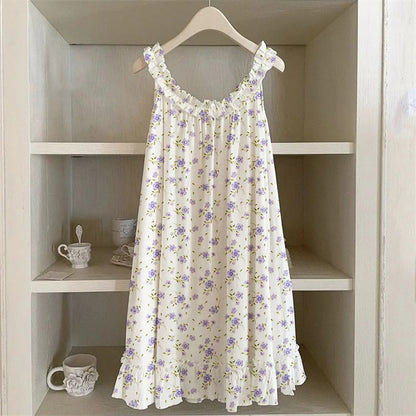 Vintage Cottage Floral Ruffle Trim Linen Dress artswardrobe