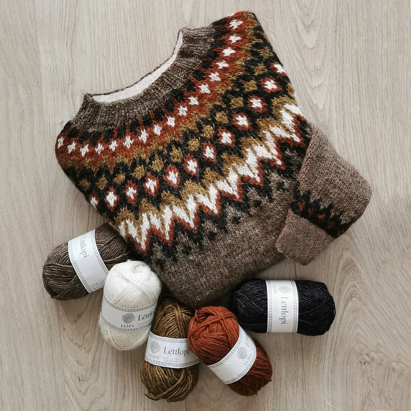 Pull mélange laine à col rond avec empiècement à motif Fair Isle géométrique