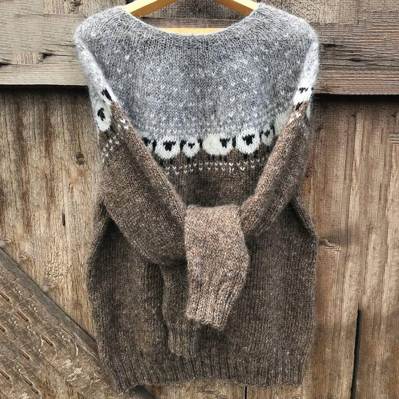 Pull en coton à motif de moutons paissant