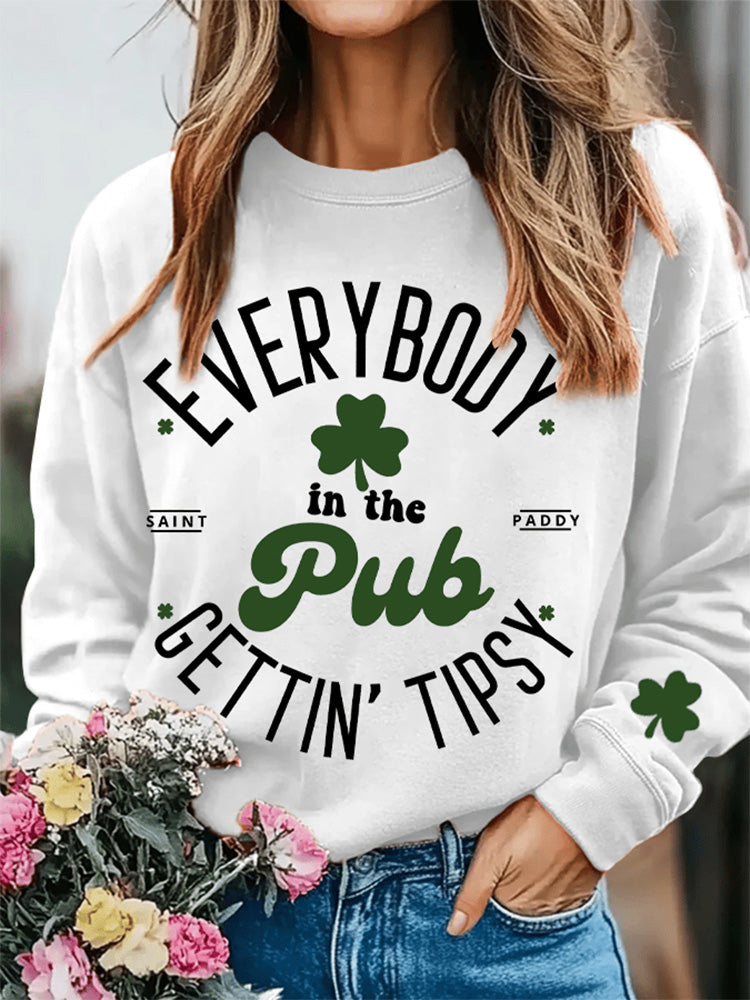 Comstylish Women's Everybody In The Pub Getting Tipsy St. Patrick's Day Printed Crew Neck Sweatshirt