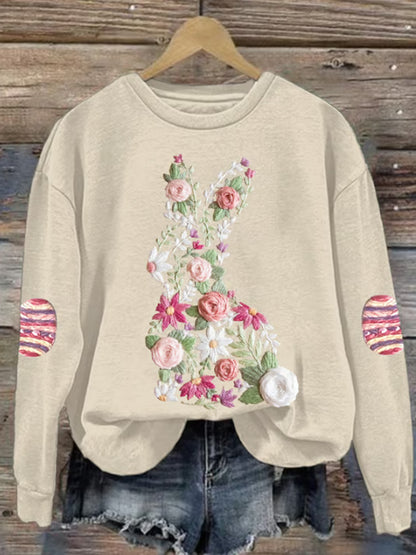 Comstylish Women's Retro Easter Bunny Print Sweatshirt