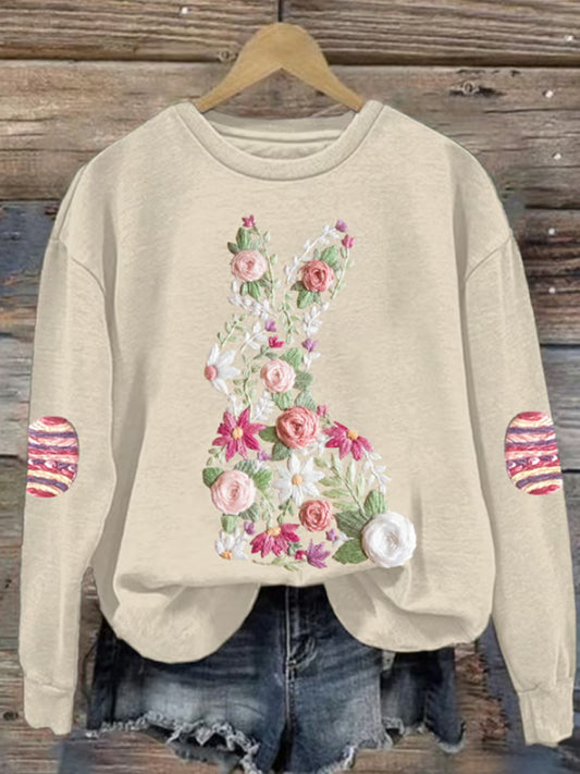Comstylish Women's Retro Easter Bunny Print Sweatshirt