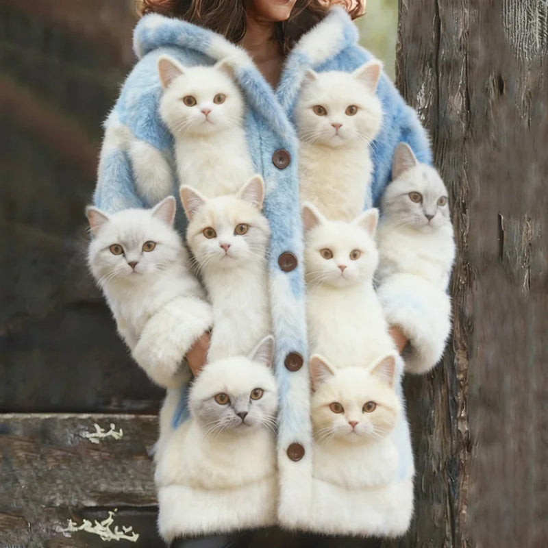 Cardigan en laine à imprimé de nombreux chats