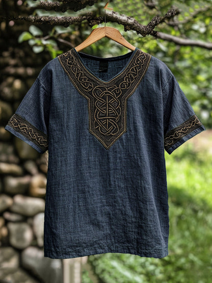 Men's Viking Celtic Knot Art Linen V-neck T Shirt artswardrobe