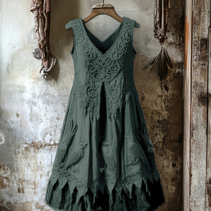 Women's Tribal Dark Night Raven Embroidery Celtic Lace Art Tank Dress artswardrobe