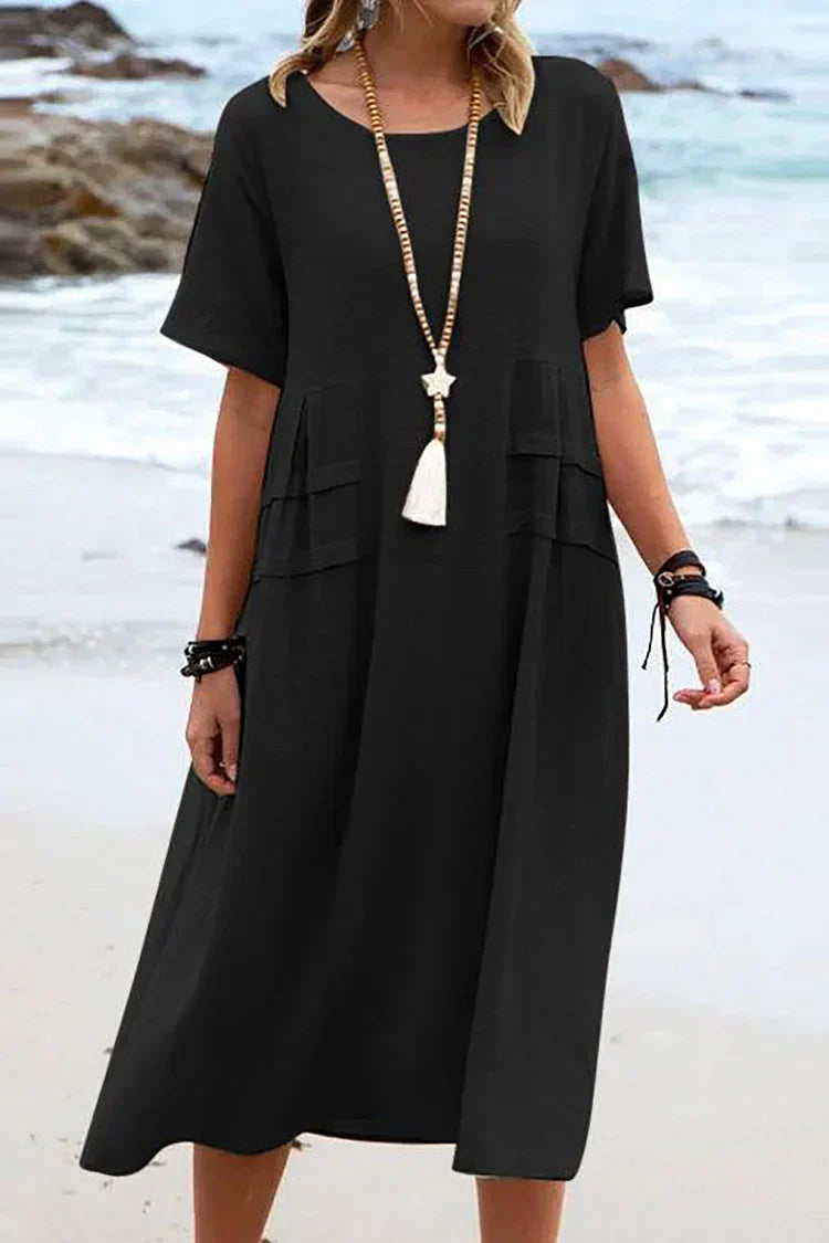 SL | Robe décontractée à manches courtes, col rond, unie