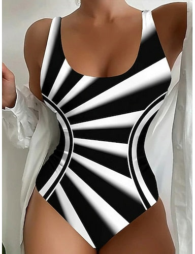 One Piece Swimsuit Slimming Colorblock Monokini Briefs Tummy Control High Waist Slim Backless Vacation Ombre Graphic U Neck Sleeveless Bathing Suits