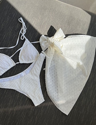 Swimwear Bikini Three Piece Skirt Swimsuit Slim Backless Vacation Beach Wear Color Halter Neck Sleeveless Bathing Suits