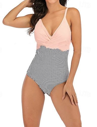 Bathing Suit Swimsuits One Pieces Stripes Uv Protection Elastic Sleeveless Swimwear Swimsuit Surfing Diving Swimming Summer