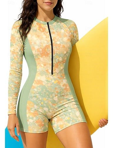 Rash Guard Bathing Suit Boyleg Zip Up Removable Pad Front Zip Uv Sun Protection Upf50+ Ultra Light (ul) Long Sleeve Swimwear Sun Shirt Surfing Beach Water Sports Summer