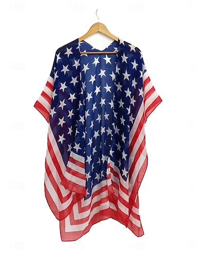 Swimwear Cover Up Swimsuit Vacation Beach Wear Flag V Neck Long Sleeve Bathing Suits