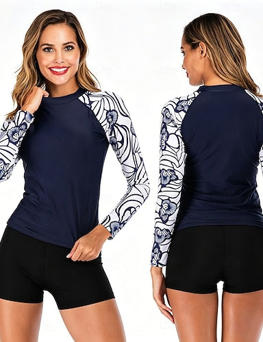 Rash Guard Swimsuit 2 Piece Uv Sun Protection Quick Dry Elastic Long Sleeve Swimwear Bathing Suit Surfing Water Sports Swimming Summer