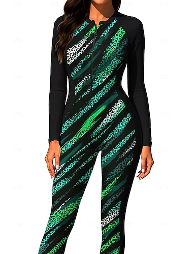 Rash Guard Full Body Rash Guard One Piece Surfing Suit Leopard Stripes Abstract Zip Up With Built in Bra Front Zip Uv Sun Protection Full Coverage Upf50+ Long Sleeve Full Body Swimwear