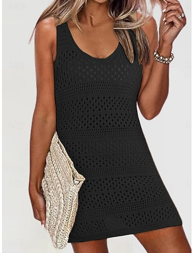 Swimwear Cover Up Swim Dress Swimsuit Knit Vacation Beach Wear Color V Neck Sleeveless Bathing Suits