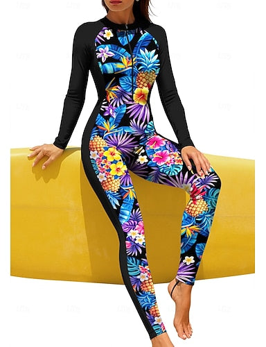 Regular Rash Guard Full Body Rash Guard Bathing Suit Tropical With Built in Bra Front Zip Uv Sun Protection Full Coverage Upf50+ Long Sleeve Full Body Swimwear Swimsuit Surfing