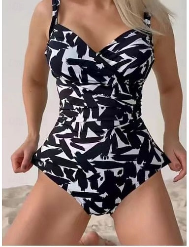 One Piece Swimsuit Slimming Leopard Monokini Tummy Control High Waist Slim Backless Vacation Beach Wear Animal Color Block V Neck Sleeveless Bathing Suits