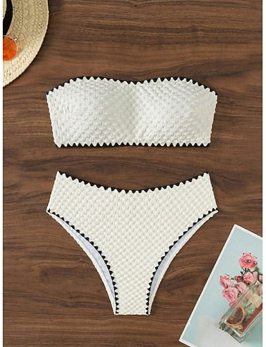 Swimwear Bikini 2 Piece Cheeky Swimsuit Slim Backless Vacation Beach Wear Color Strapless Sleeveless Bathing Suits