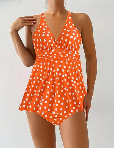 Tankini Two Piece Swimsuit Criss Cross Swimwear Spot Swimwear Black Blue Breathable Quick Dry Lightweight Sleeveless - Swimming Surfing Beach Summer Spring