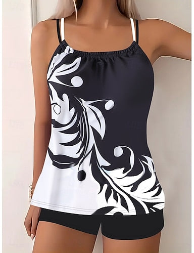 Tankini 2 Piece Swimsuit Shorts Tummy Control High Waist Slim Backless Vacation Beach Wear Halter Neck Sleeveless Bathing Suits