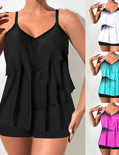 Swimwear 2 Piece High Waist Swimsuit Backless Vacation Beach Wear Ombre V Neck Sleeveless Bathing Suits