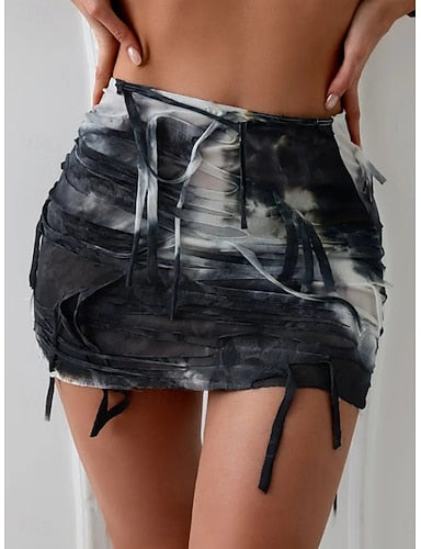 Swimwear Cover Up Skirt Swimsuit Mesh Vacation Beach Wear Tie Dye Sleeveless Bathing Suits