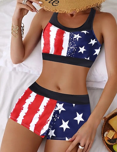 Swimwear 2 Piece High Waist Swimsuit Backless Vacation Beach Wear Leopard Round Neck Sleeveless Bathing Suits