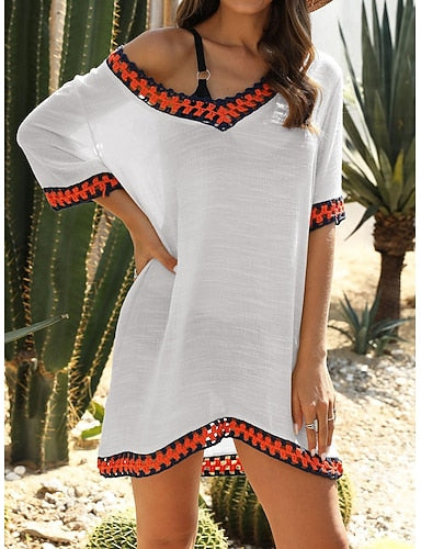 Beach Dresses Oversized Beach Wear Holiday Short Sleeves Black White Navy Blue Color