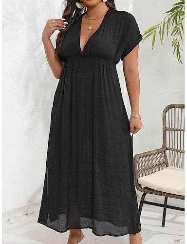 Beach Dresses Open Back Beach Wear Holiday Short Sleeves Black Color