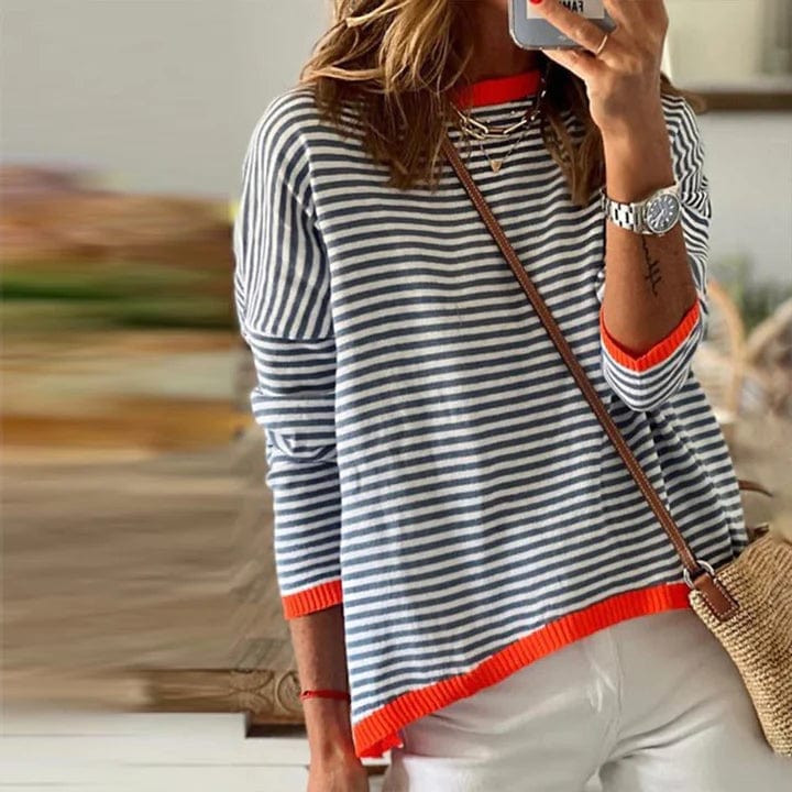 EP | Pull à rayures bleues et bordure orange