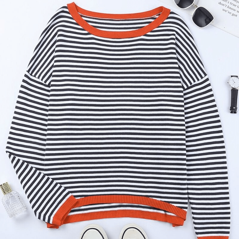 EP | Pull à rayures bleues et bordure orange