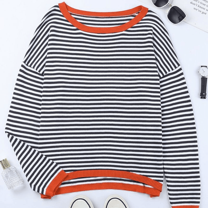 EP | Pull à rayures bleues et bordure orange