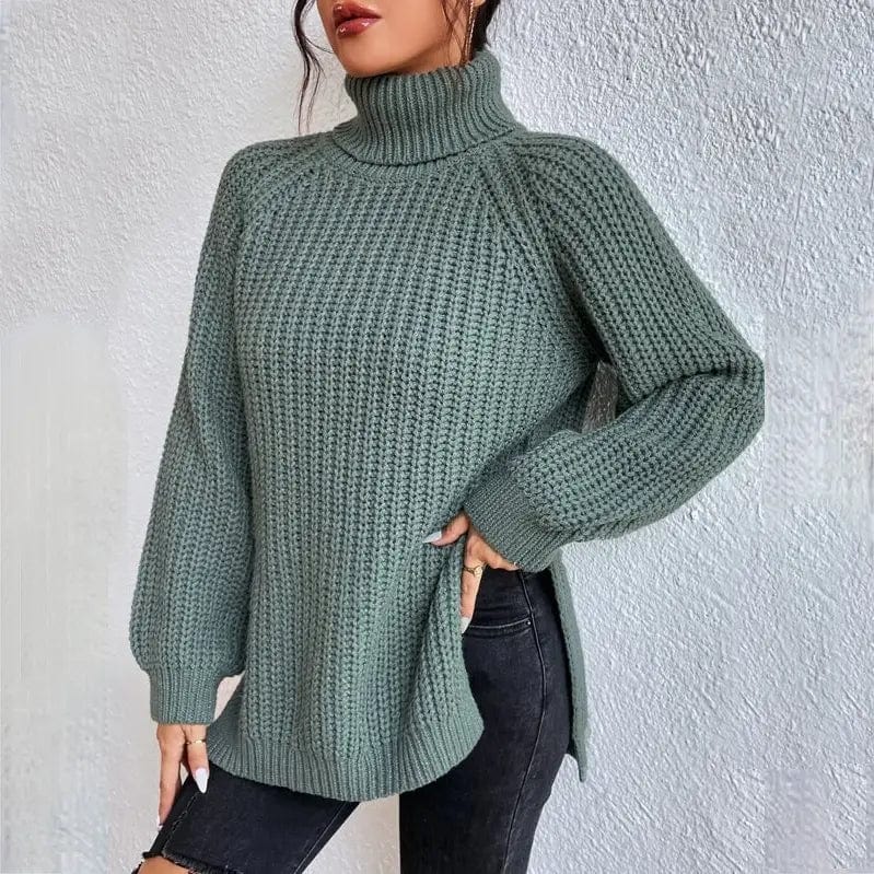 EP | Pull à col roulé vert à la mode