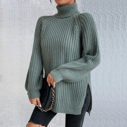 EP | Pull à col roulé vert à la mode
