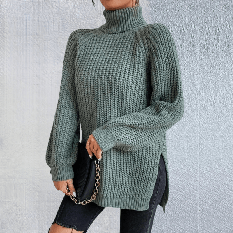 EP | Pull à col roulé vert à la mode