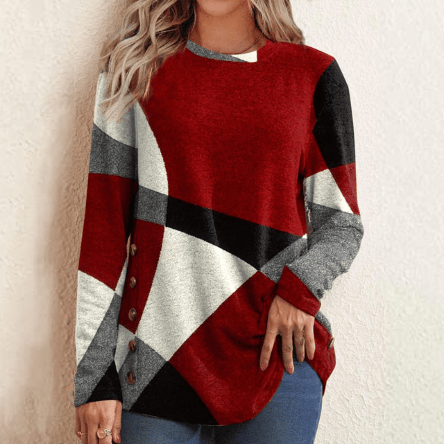 EP | Pull-over avec motif en bloc rouge