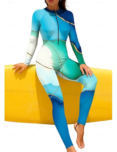 Regular Rash Guard Full Body Rash Guard Bathing Suit Geometric Marble With Built in Bra Front Zip Uv Sun Protection Full Coverage Upf50+ Full Body Swimwear Surfing Canoeing Beach Summer