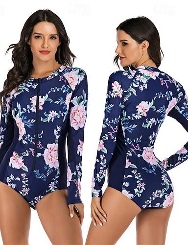 Rash Guard One Piece Swimsuit Front Zip Spandex Uv Sun Protection Upf50+ Quick Dry Long Sleeve Bodysuit Bathing Suit Surfing Beach Water Sports Summer