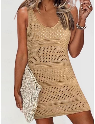 Swimwear Cover Up Swim Dress Swimsuit Knit Vacation Beach Wear Color V Neck Sleeveless Bathing Suits