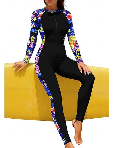 Regular Rash Guard Full Body Rash Guard Bathing Suit Tropical With Built in Bra Front Zip Uv Sun Protection Full Coverage Upf50+ Long Sleeve Full Body Swimwear Swimsuit Surfing