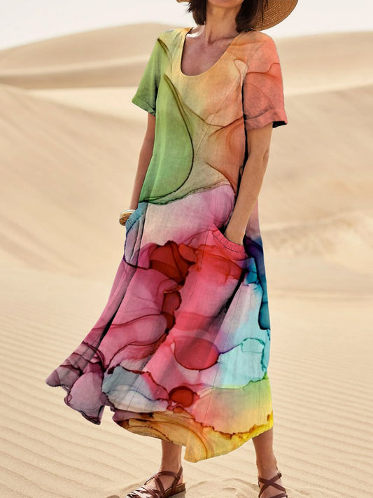 SL | Robe multicolore pour femmes avec impression de poche