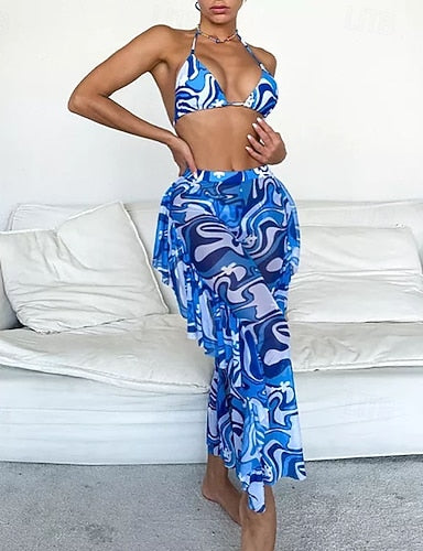 Tankini Deep V Open Back Swimwear Swimwear Blue Breathable Quick Dry Lightweight Sleeveless - Swimming Surfing Beach Summer Spring