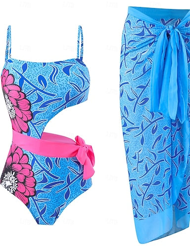 Swimwear One Piece 2 Piece Monokini High Cut Swimsuit Tummy Control High Waist Slim Backless Vacation Beach Wear Asymmetric Neck Sleeveless Bathing Suits