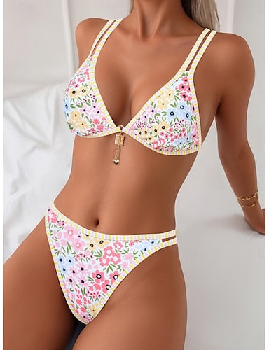Bikini 2 Piece Swimsuit Cheeky Slim Backless Vacation Beach Wear V Neck Sleeveless Bathing Suits