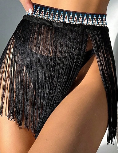 Swimwear Bikini Bottom Skirt Swimsuit Fringe Hem Vacation Beach Wear Color Sleeveless Bathing Suits