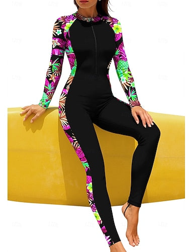 Regular Rash Guard Full Body Rash Guard Bathing Suit Tropical With Built in Bra Front Zip Uv Sun Protection Full Coverage Upf50+ Long Sleeve Full Body Swimwear Swimsuit Surfing