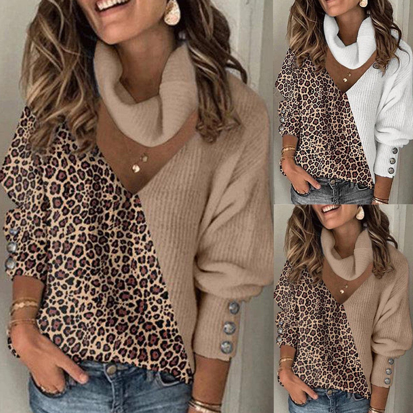 EP | Pull-over en maille patchwork imprimé léopard 2024