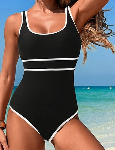 One Piece Swimsuit Racerback Swimwear Swimwear White Blue Breathable Quick Dry Lightweight Sleeveless - Swimming Surfing Beach Summer Spring