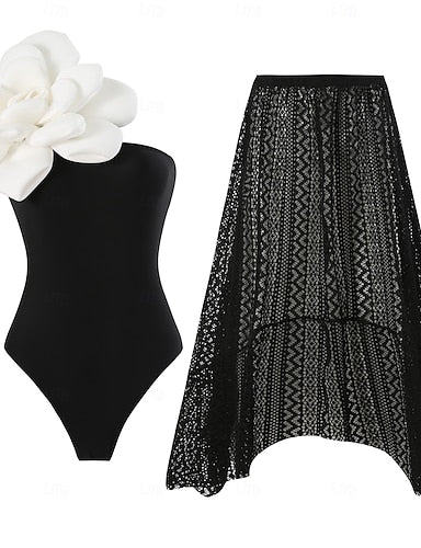 Swimwear One Piece 2 Piece Monokini Swimsuit Tummy Control High Waist Slim Backless Vacation Beach Wear Asymmetric Neck Sleeveless Bathing Suits