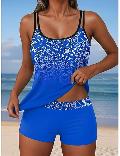 One Piece Swimsuit Slimming Monokini High Cut Tummy Control High Waist Slim Backless Vacation Ombre Graphic U Neck Sleeveless Bathing Suits